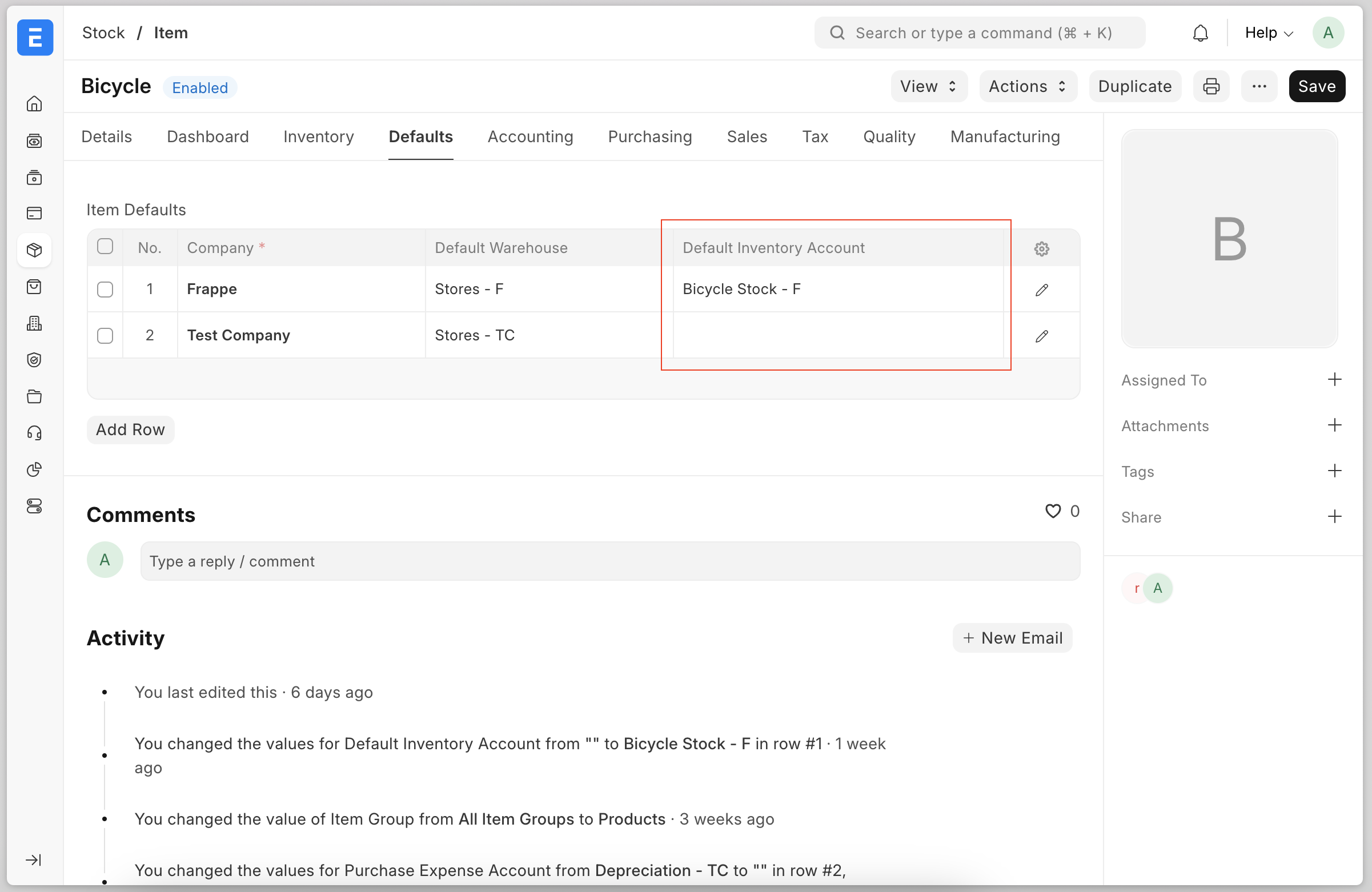 Item-wise Inventory Account